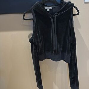 velour sweater cut off shoulders